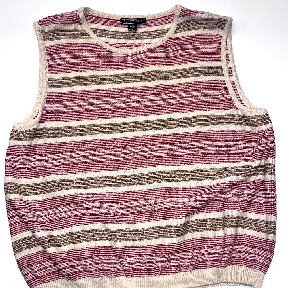 Beautiful sleeveless striped pullover sweater by “ST.JOHN SPORT” size medium